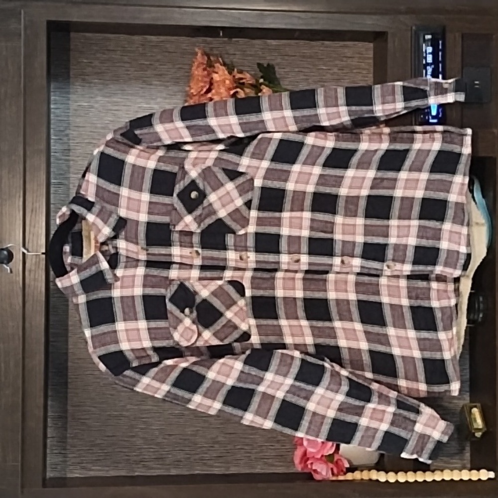 Wrangler Shacket Plaid Black Red Lined Size M Work Casual Daily